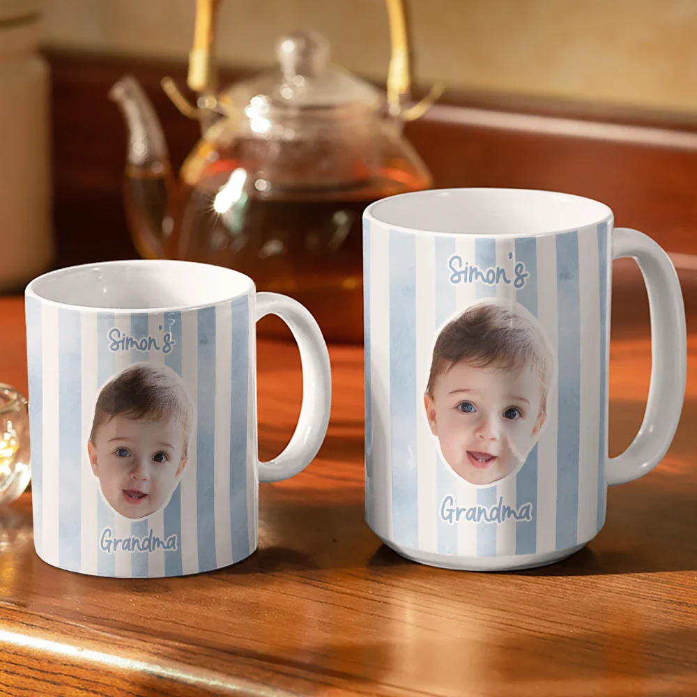 Custom Photo Baby Face This Mom Grandma Belongs To - Personalized White Edge-to-Edge Mug - Image 4