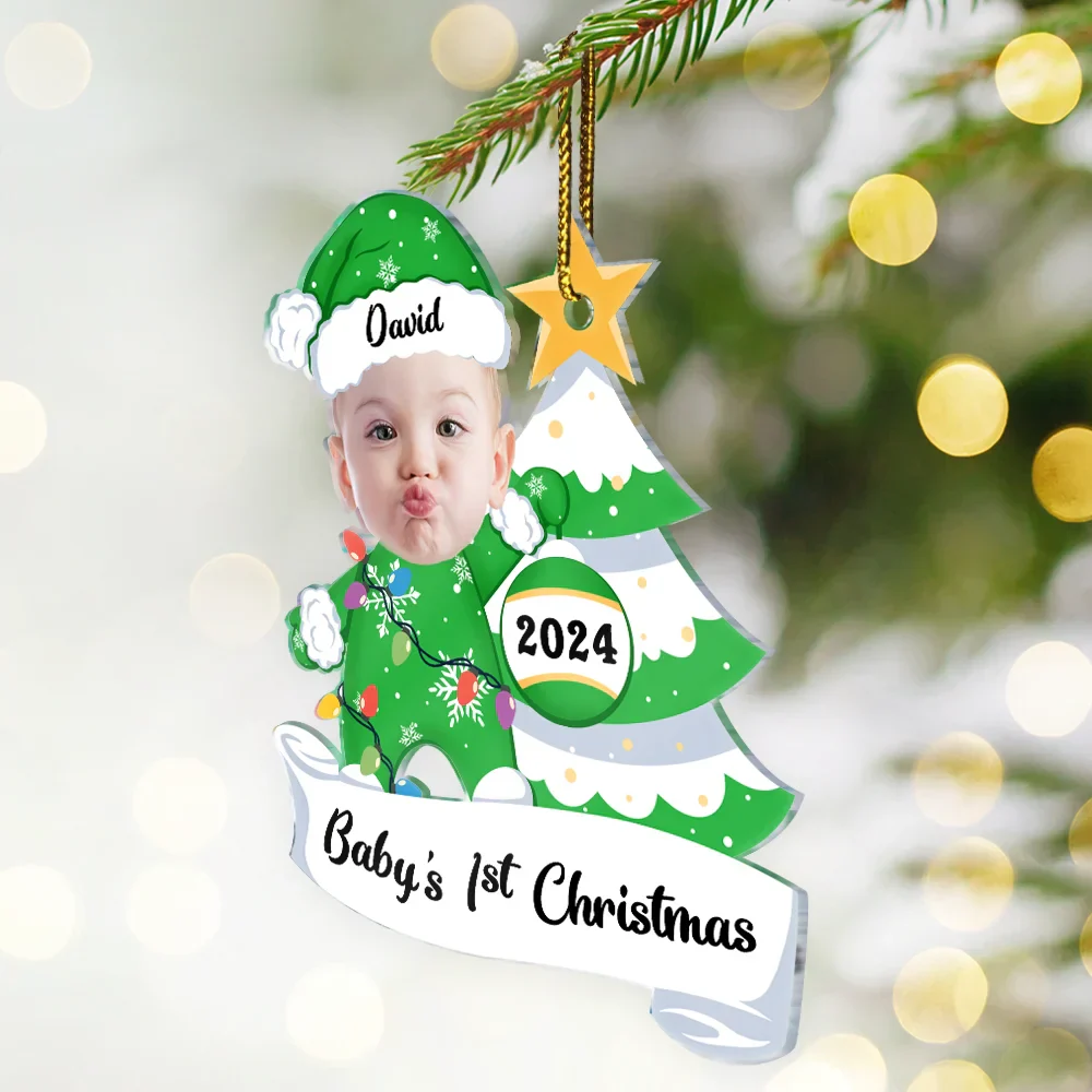 Custom Photo Baby First Christmas - Personalized Cutout Acrylic Ornament - Image 3