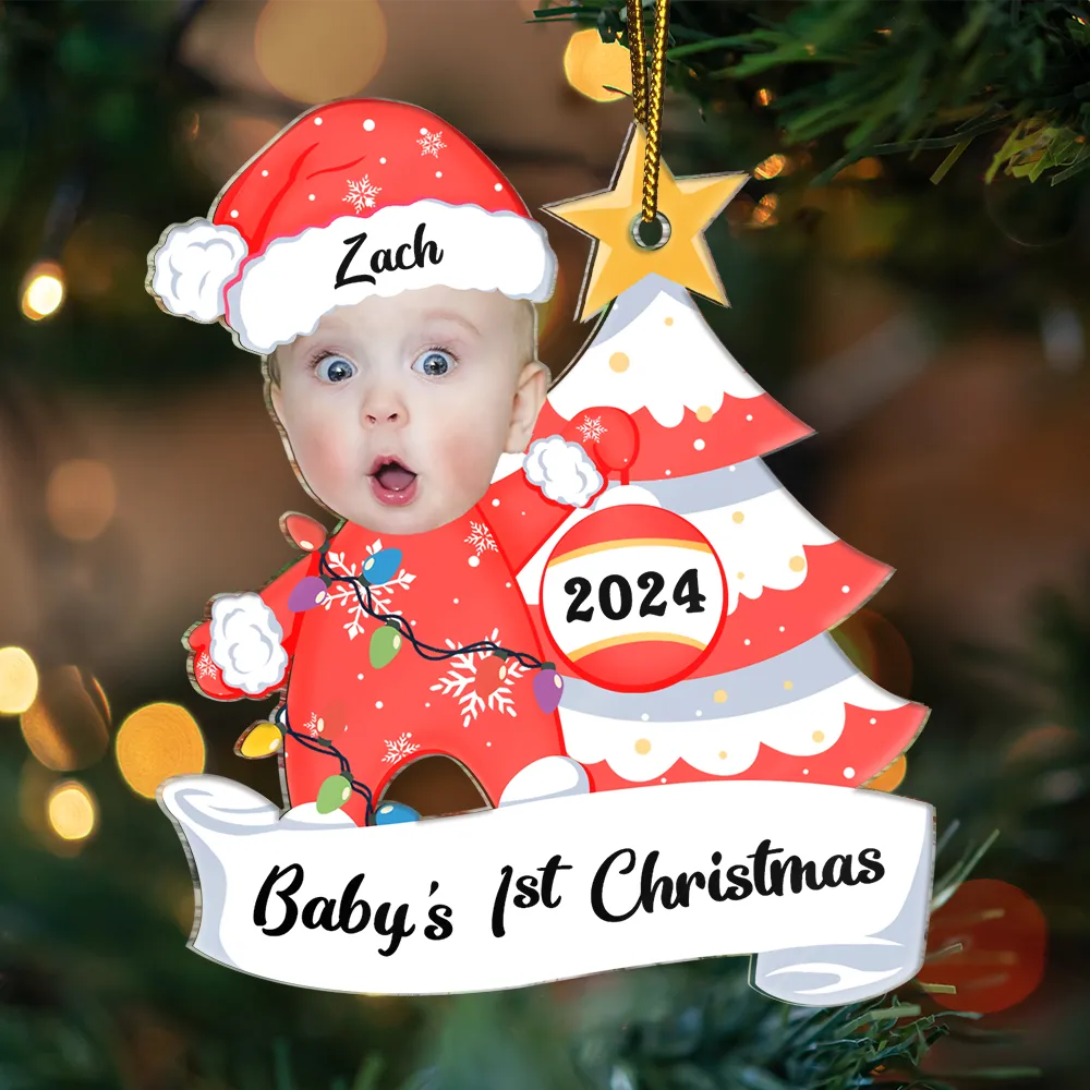 Custom Photo Baby First Christmas - Personalized Cutout Acrylic Ornament - Image 4