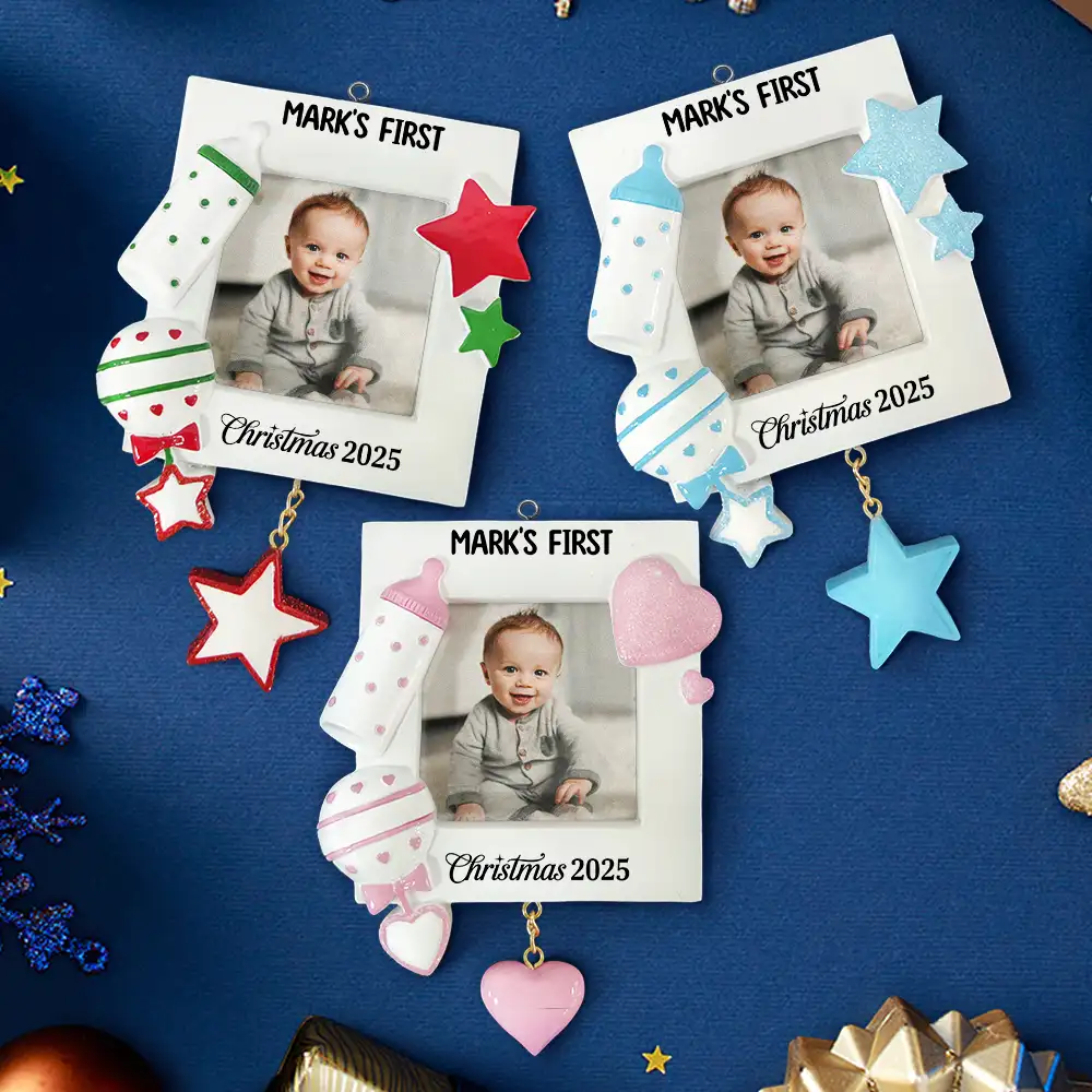 Custom Photo Baby First Christmas - Personalized Embossed Ceramic Ornament - Image 4
