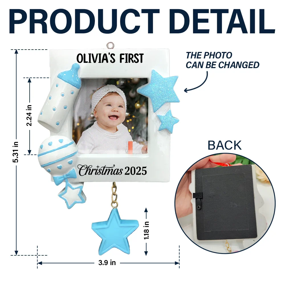 Custom Photo Baby First Christmas - Personalized Embossed Ceramic Ornament - Image 5