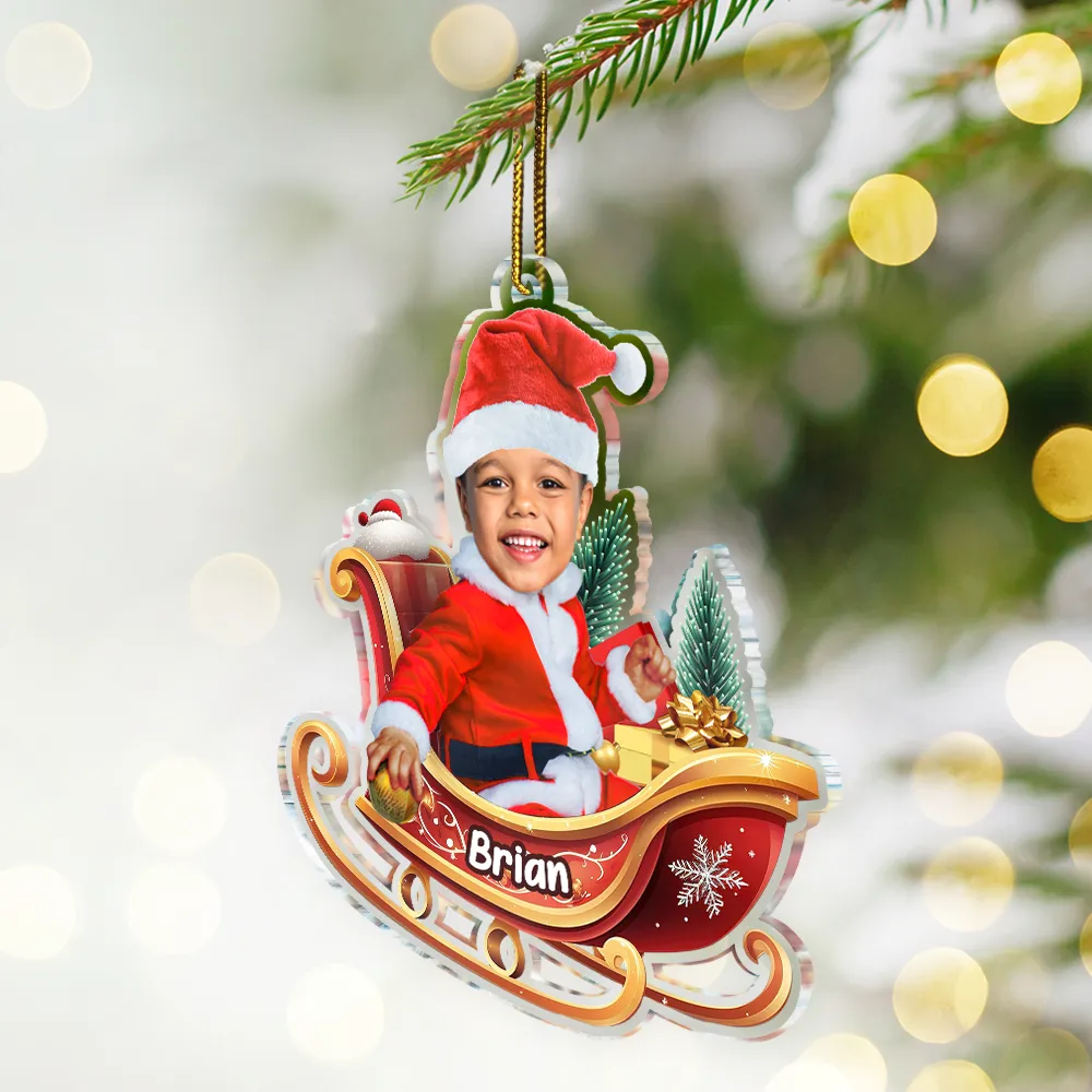 Custom Photo Baby In Sleigh - Personalized Custom Shaped Acrylic Ornament - Image 3