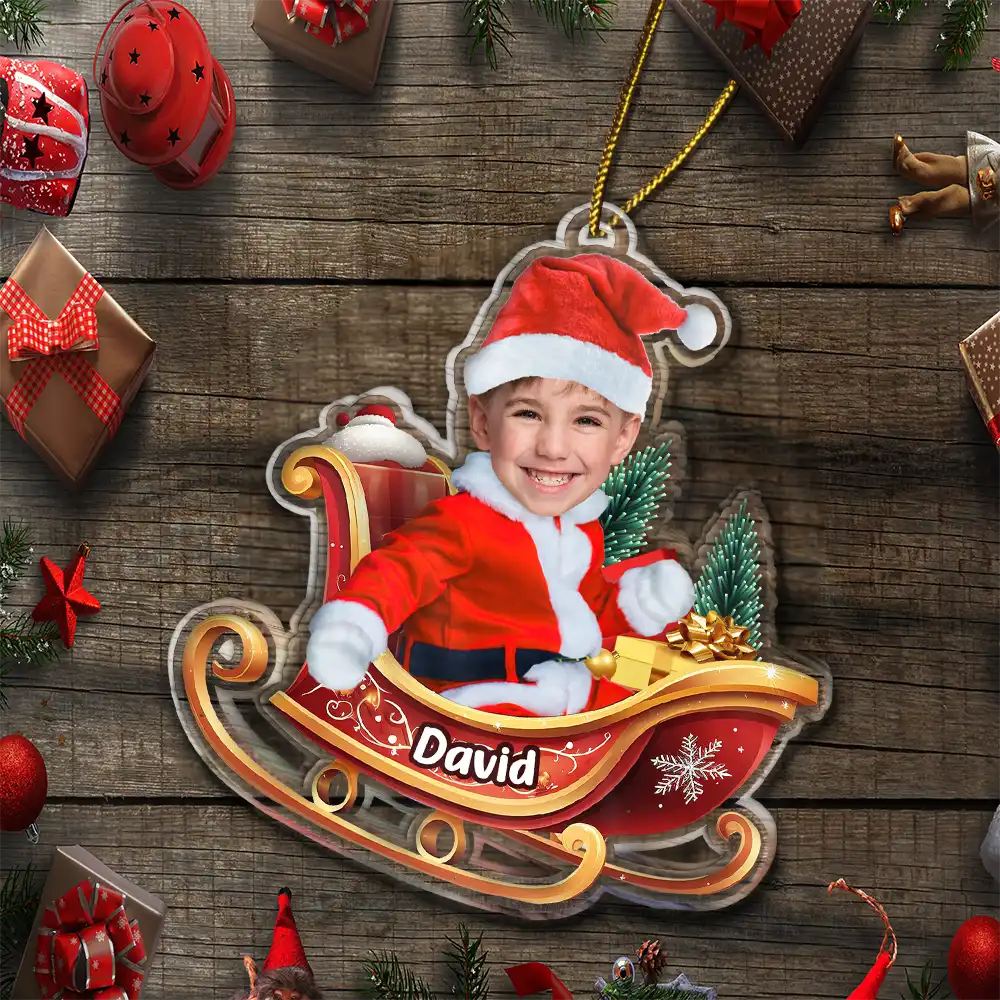 Custom Photo Baby In Sleigh - Personalized Custom Shaped Acrylic Ornament - Image 6