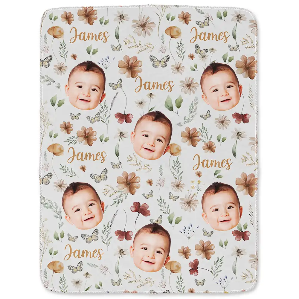 Custom Photo Baby Kid Face - Personalized Fleece Blanket, Sherpa Blanket - Image 2
