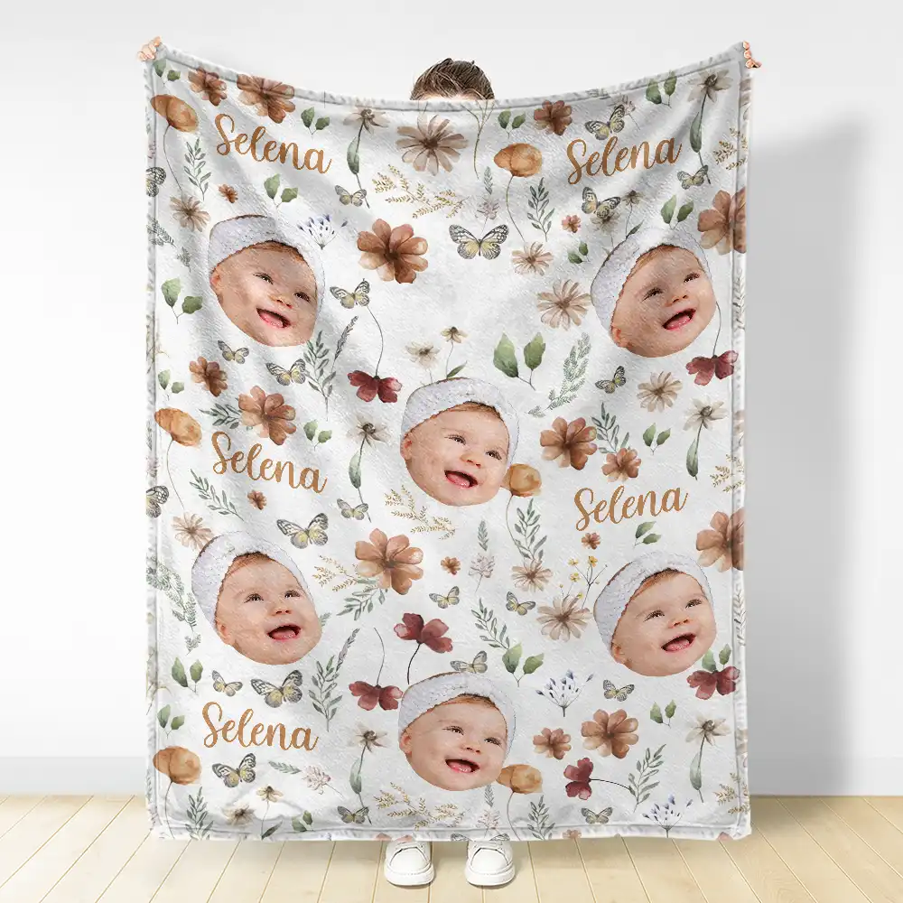 Custom Photo Baby Kid Face - Personalized Fleece Blanket, Sherpa Blanket - Image 4