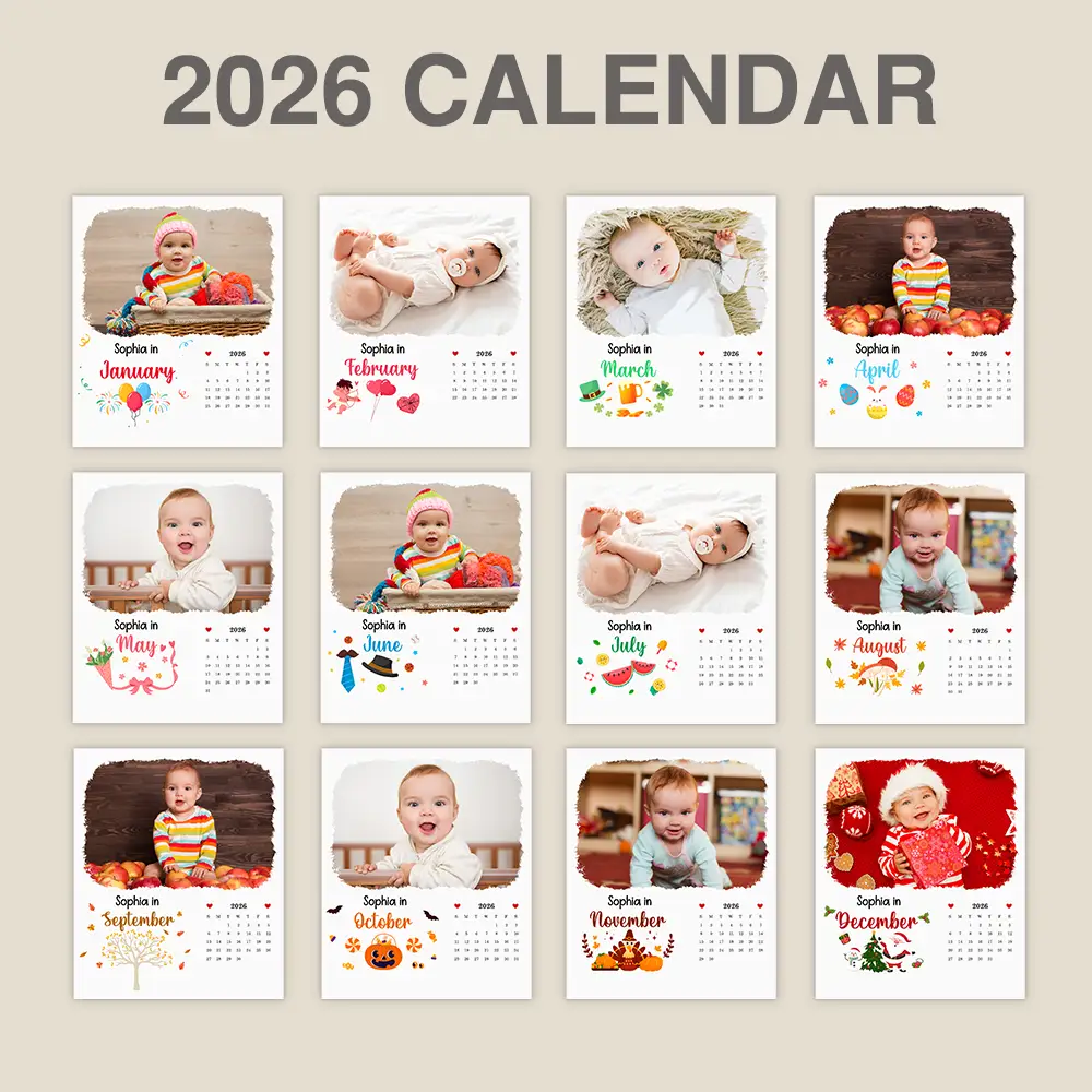 Custom Photo Baby Little Journey 2026 - Personalized Calendar With Wooden Stand - Image 2