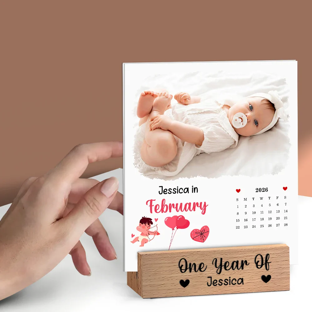 Custom Photo Baby Little Journey 2026 - Personalized Calendar With Wooden Stand - Image 3