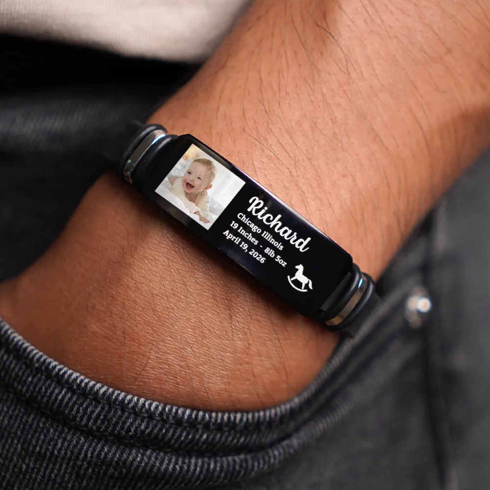 Custom Photo Baby Newborn Information - Personalized Engraved Bracelet - Image 2