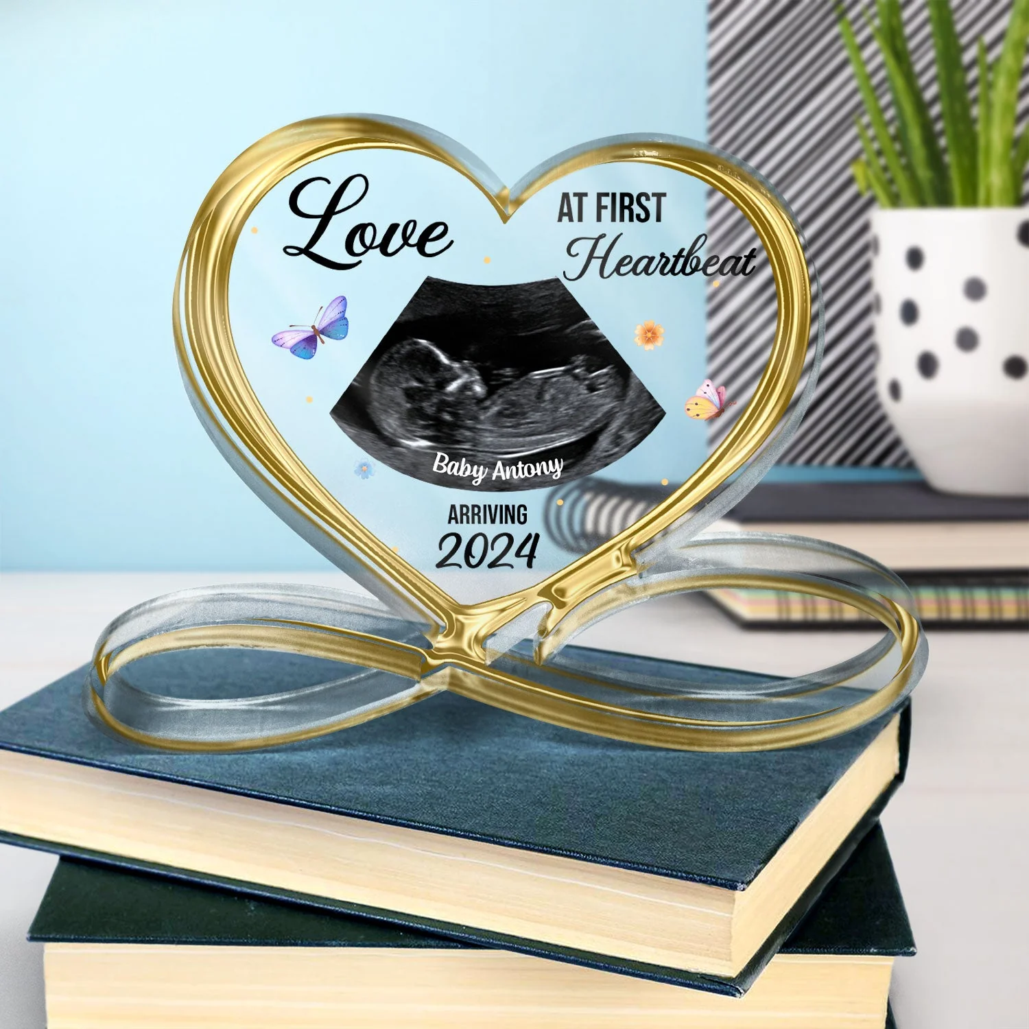 Custom Photo Baby Ultrasound Love At First Sight - Gift For Mother & Father - Personalized Heart Infinity Shaped Acrylic Plaque - Image 4