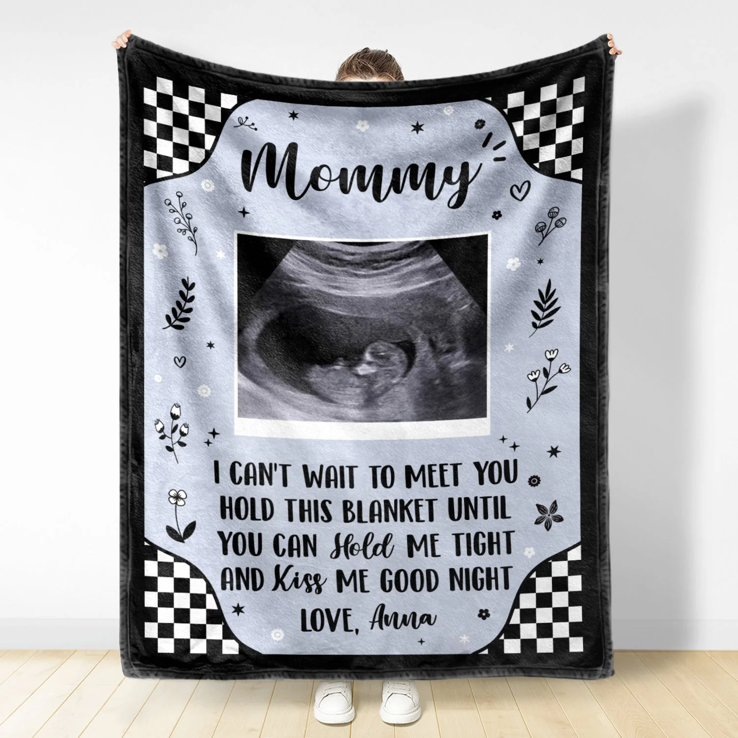 Custom Photo Baby Ultrasound Until You Can Hold Me - Gift For Mother & Father - Personalized Fleece Blanket, Sherpa Blanket - Image 3