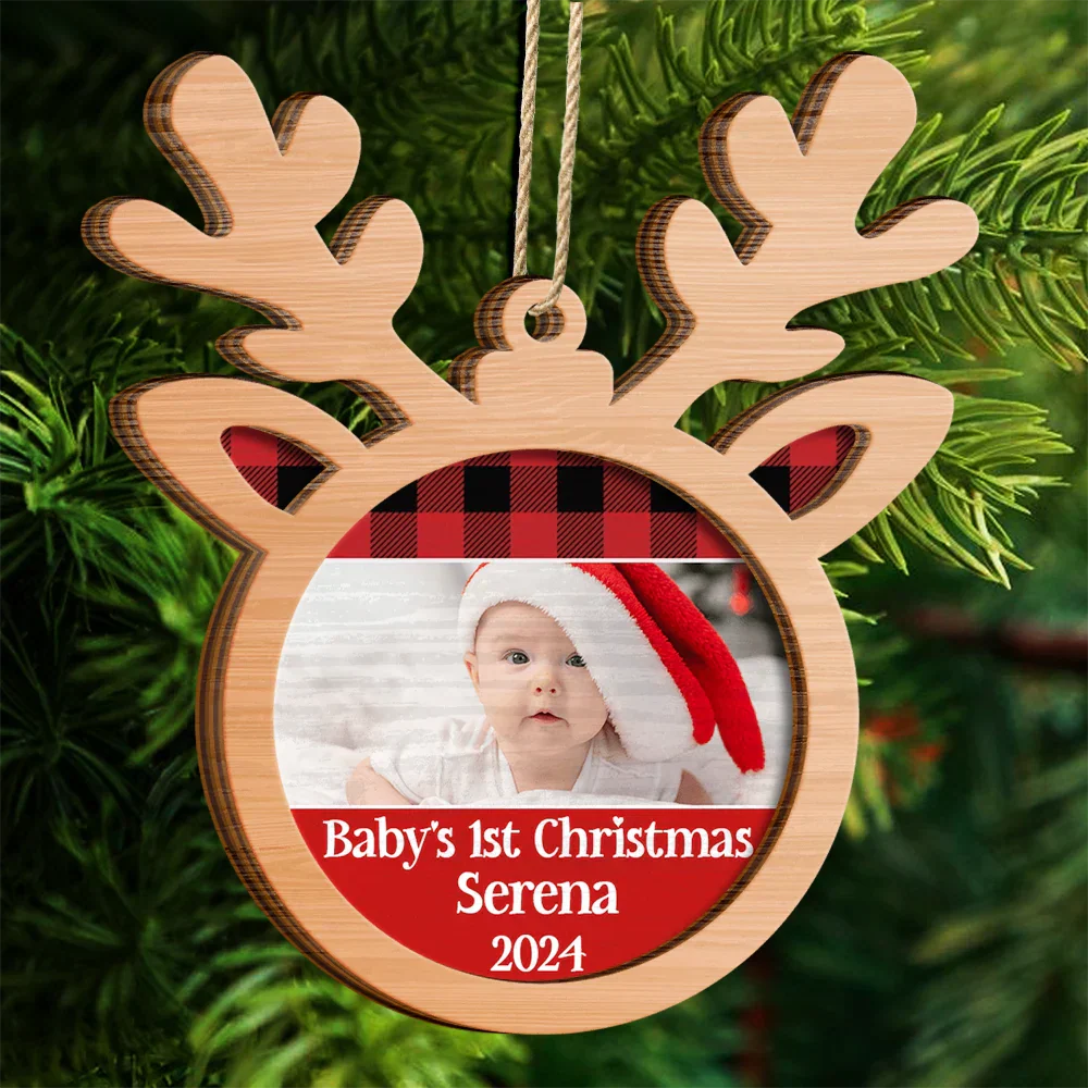 Custom Photo Baby's 1st Christmas - Personalized 2-Layered Wooden Ornament - Image 4
