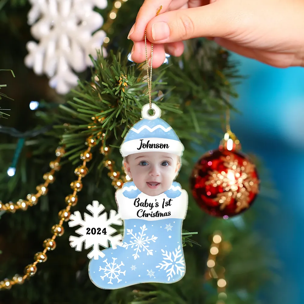 Custom Photo Baby's 1st Christmas - Personalized Cutout Acrylic Ornament - Image 5