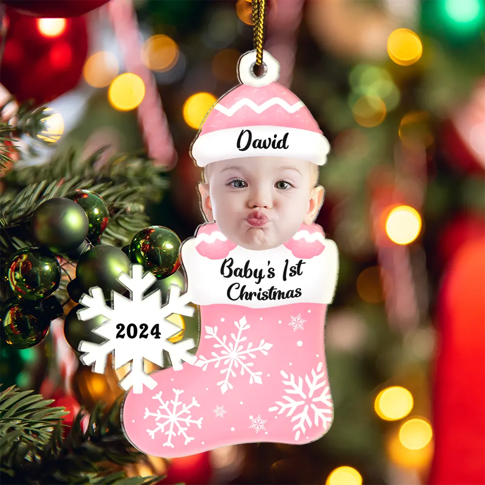 Custom Photo Baby's 1st Christmas - Personalized Cutout Acrylic Ornament - Image 6