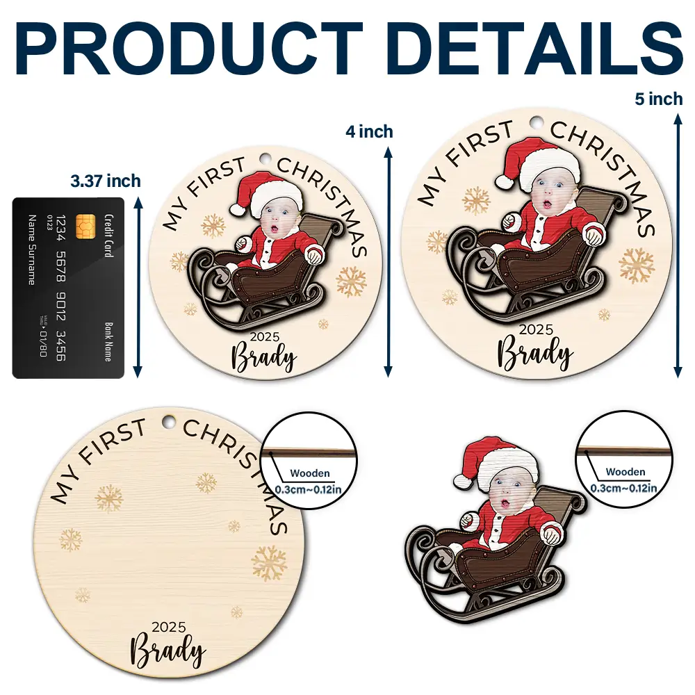 Custom Photo Baby's First Christmas Costumes - Personalized 2-Layered Wooden Ornament - Image 6