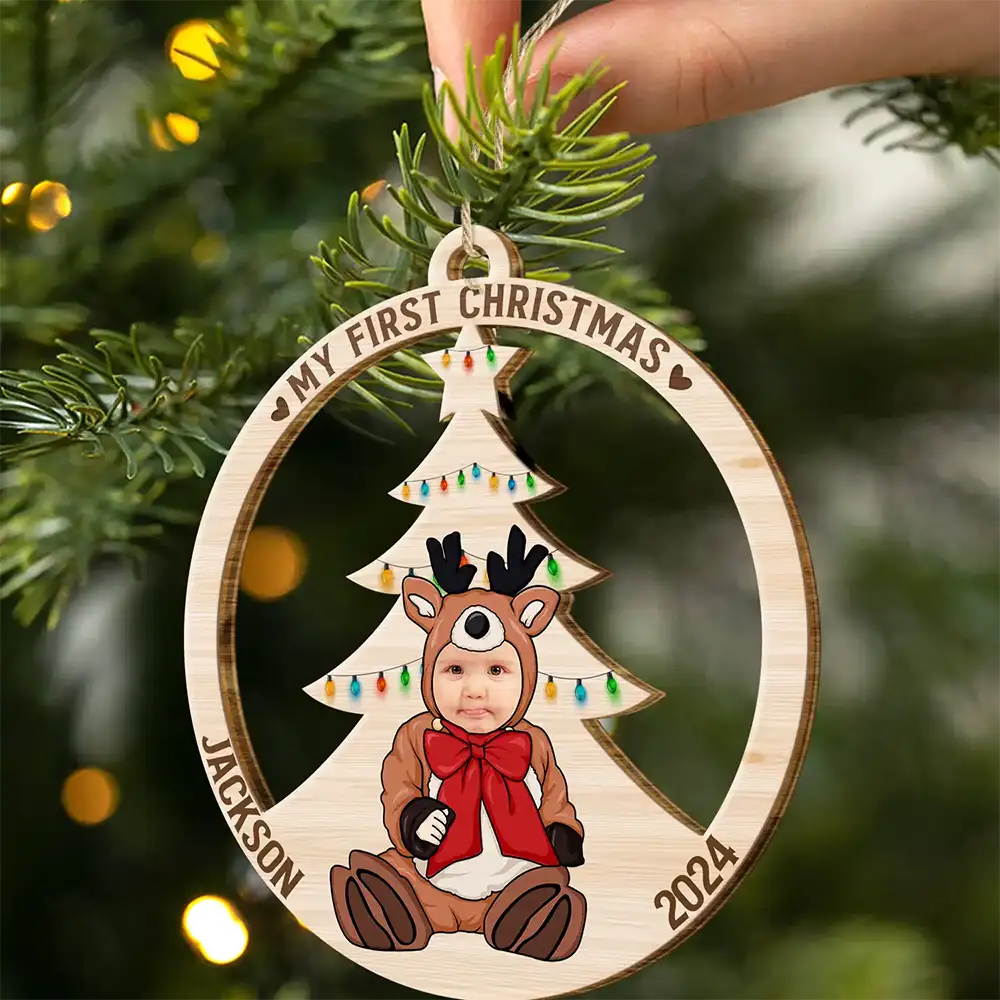 Custom Photo Baby's First Christmas Costumes - Personalized Wooden Cutout Ornament - Image 3