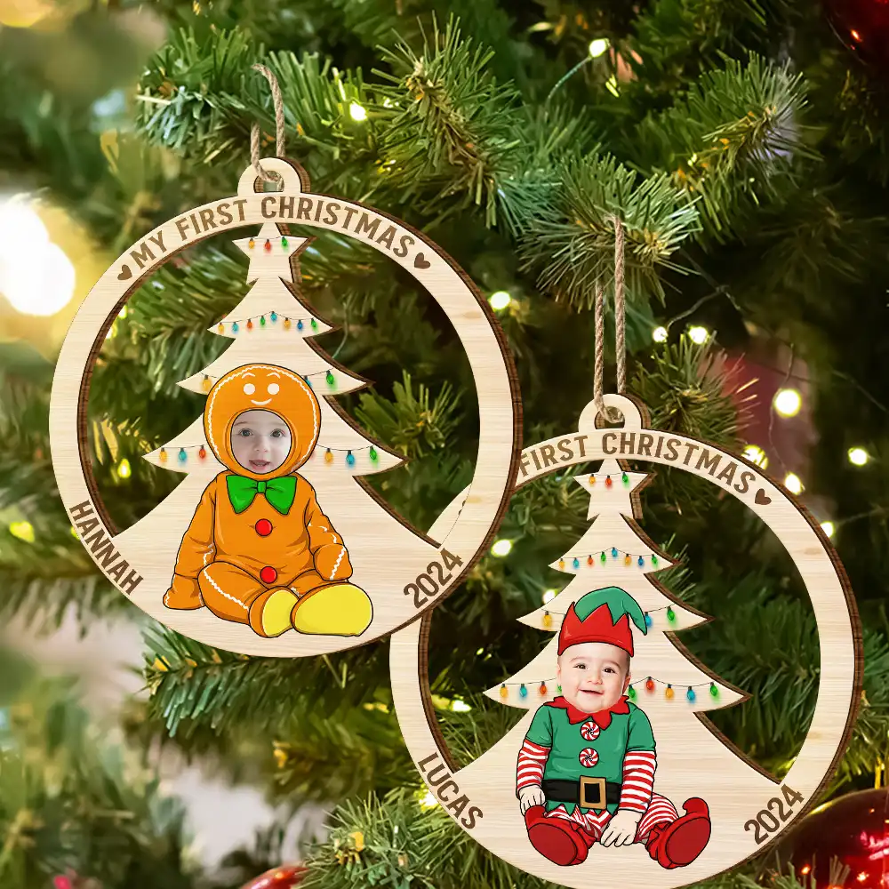 Custom Photo Baby's First Christmas Costumes - Personalized Wooden Cutout Ornament - Image 7