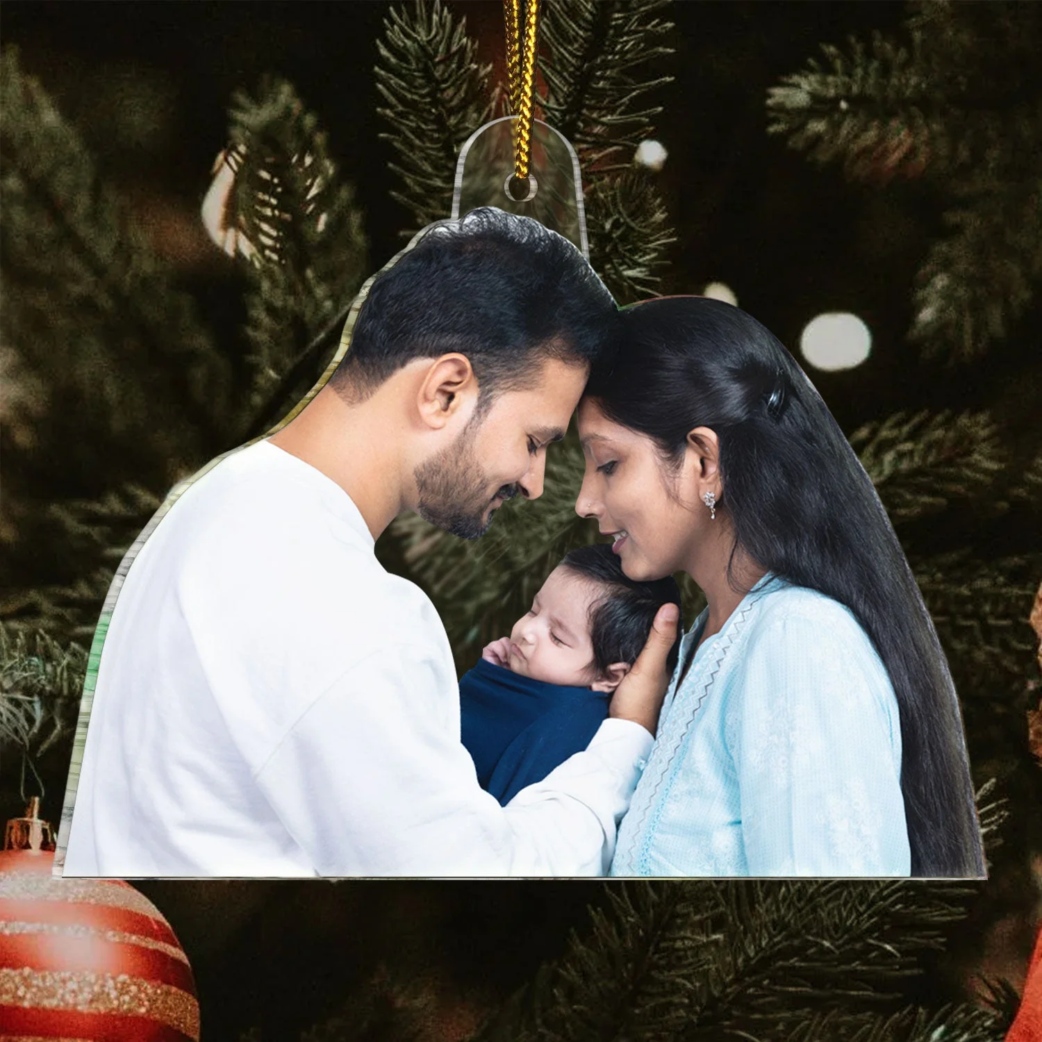 Custom Photo Baby's First Christmas Married - Gift For Family, New Parents - Personalized Acrylic Photo Ornament - Image 4