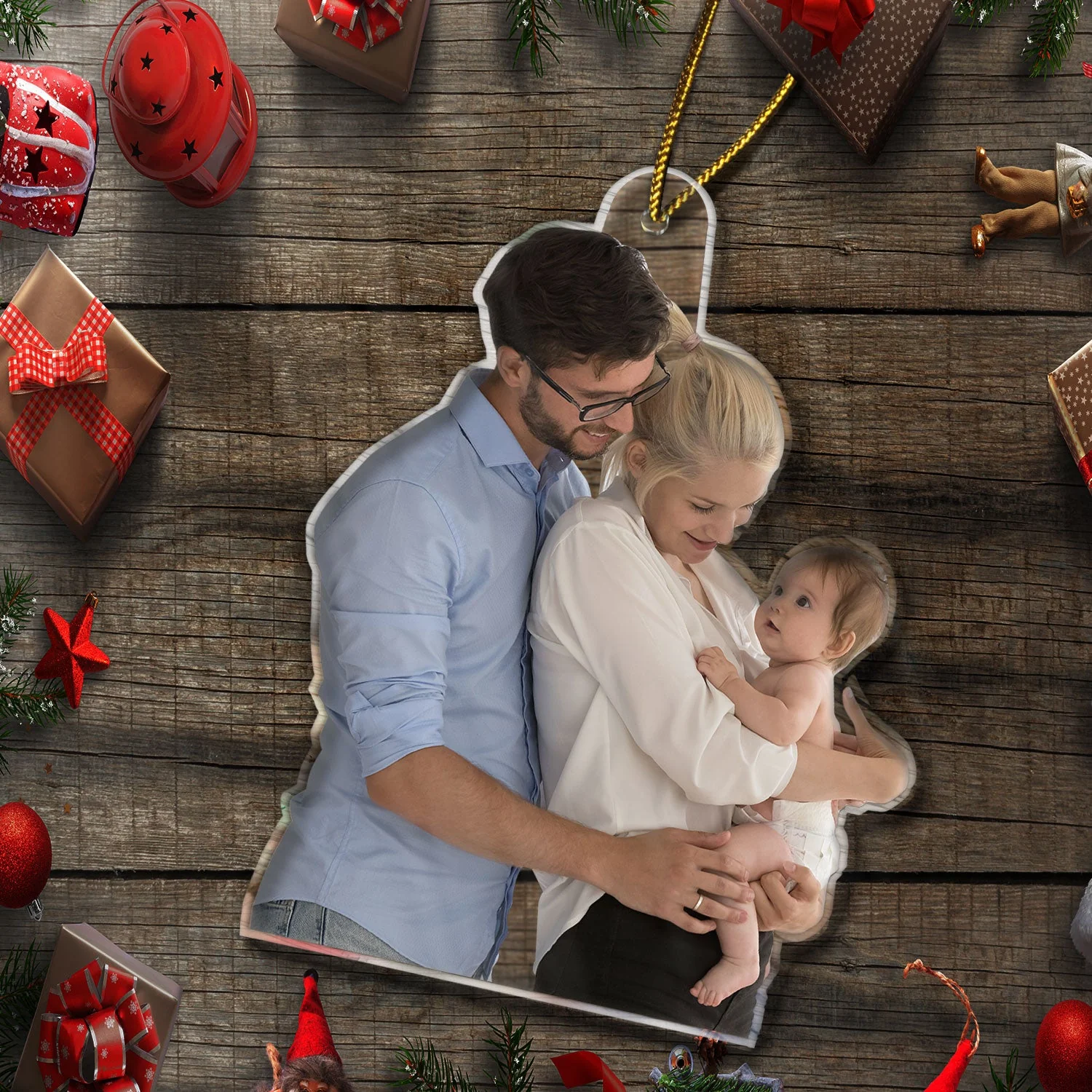 Custom Photo Baby's First Christmas Married - Gift For Family, New Parents - Personalized Acrylic Photo Ornament - Image 7