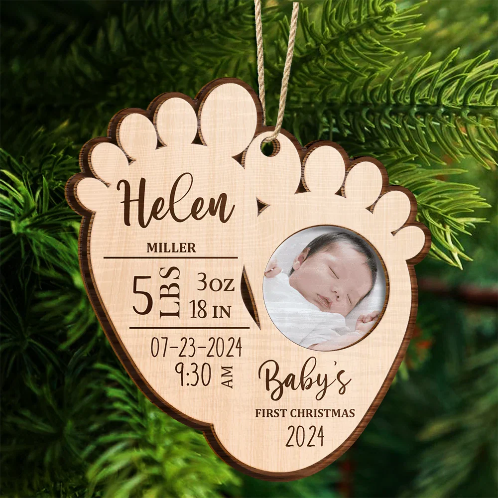 Custom Photo Baby's First Christmas - Personalized 2-Layered Wooden Ornament - Image 4