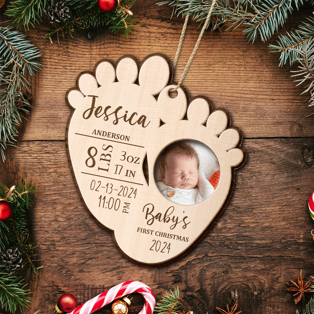 Custom Photo Baby's First Christmas - Personalized 2-Layered Wooden Ornament - Image 5