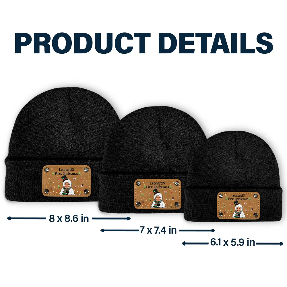 Custom Photo Baby's First Christmas - Personalized Beanie With Leather Patch - Image 6