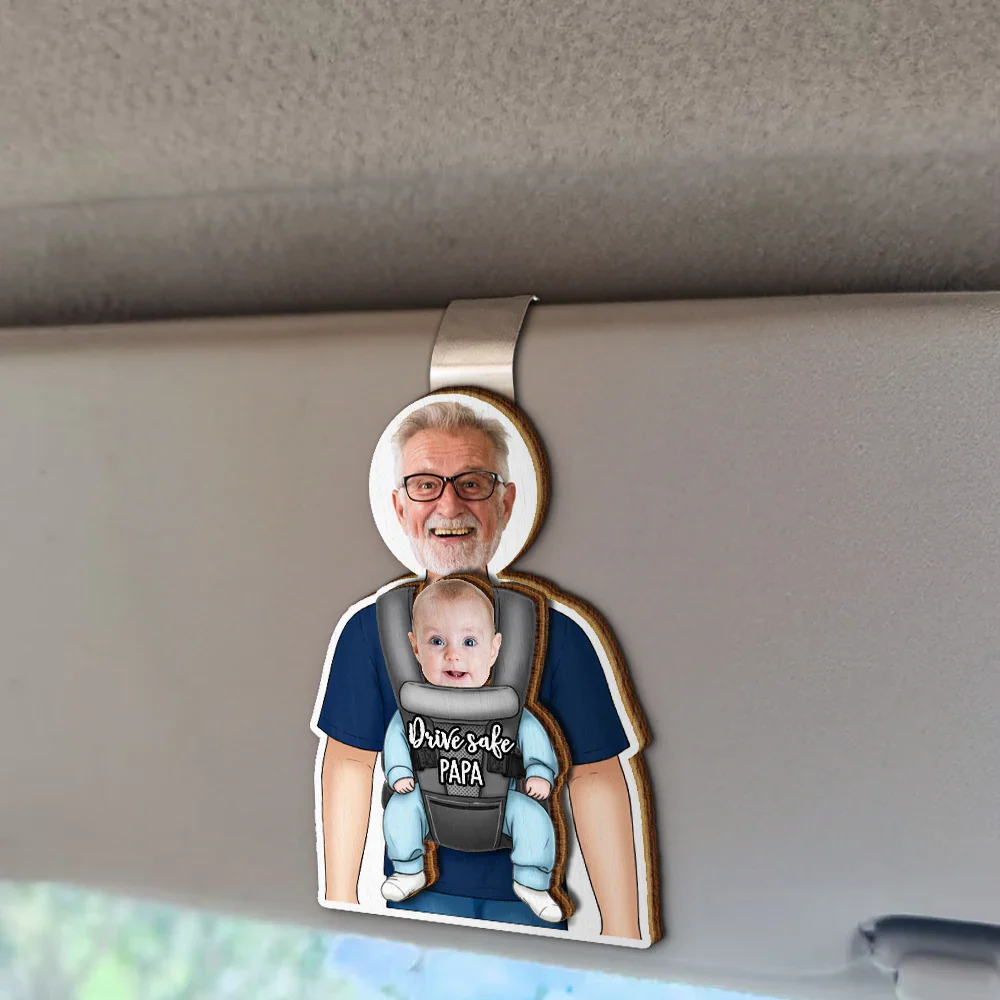 Custom Photo Babywearing Dad Drive Safe - Personalized Custom Shaped Car Visor Clip - Image 3