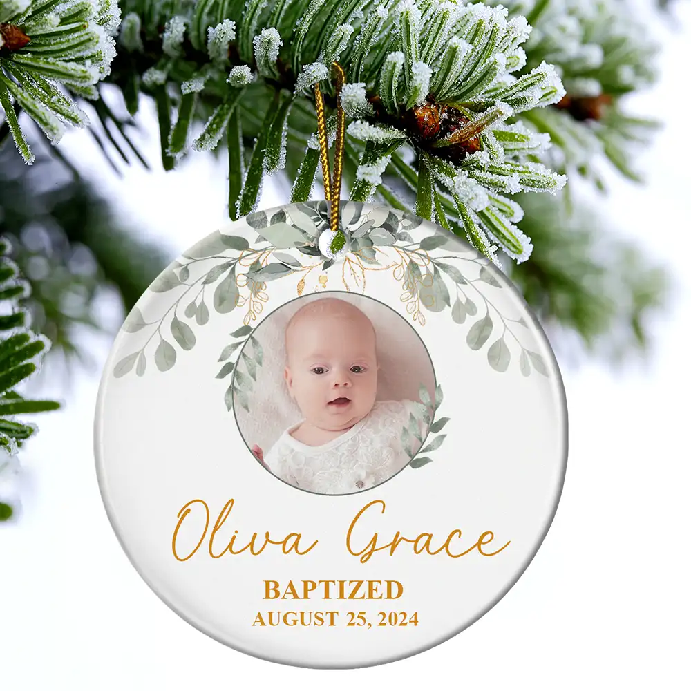 Custom Photo Baptized Baby - Personalized Circle Ceramic Ornament - Image 4