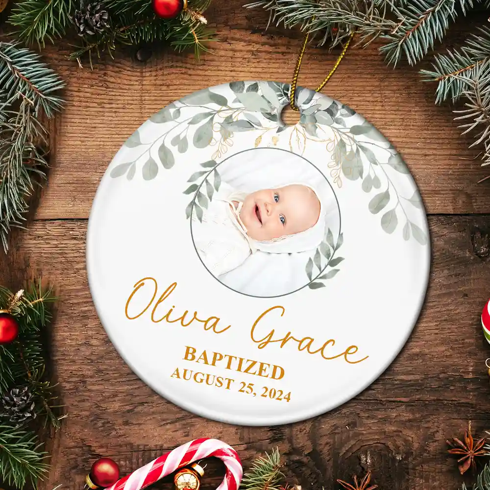 Custom Photo Baptized Baby - Personalized Circle Ceramic Ornament - Image 5