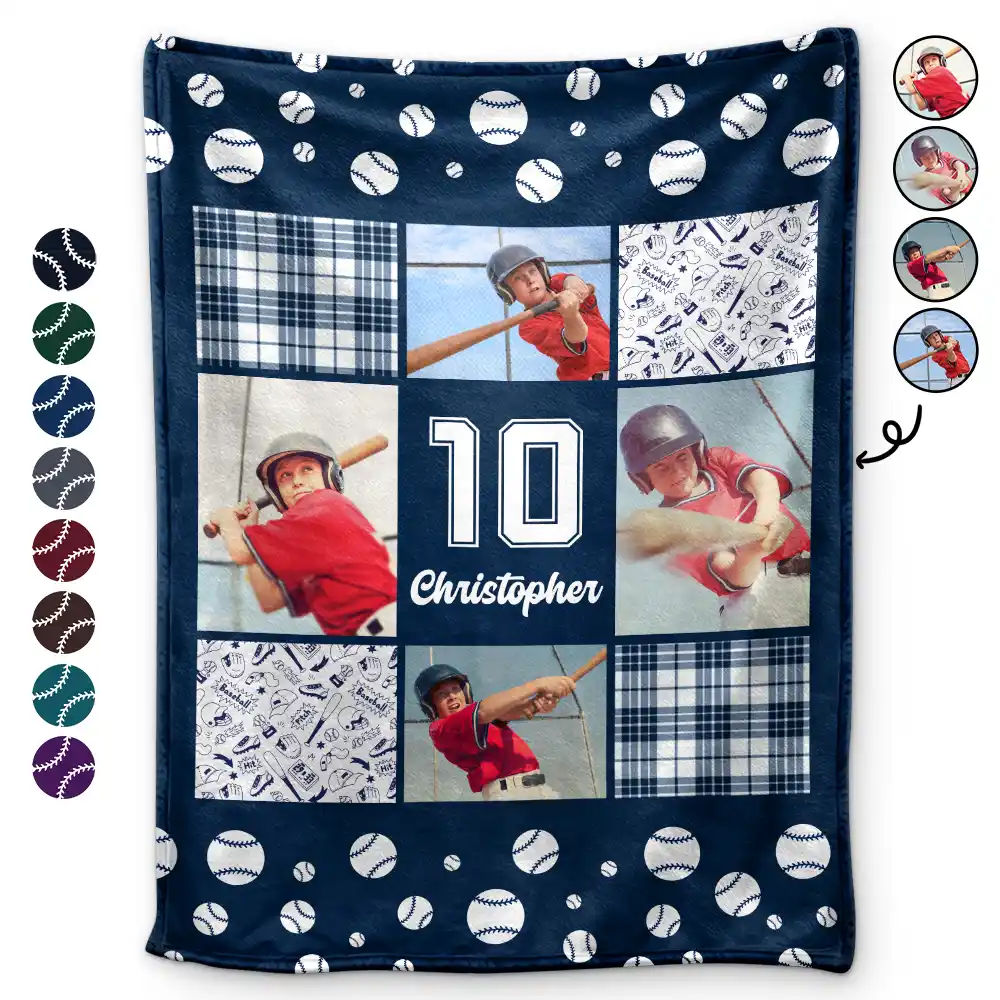 Custom Photo Baseball Pattern - Personalized Fleece Blanket, Sherpa Blanket