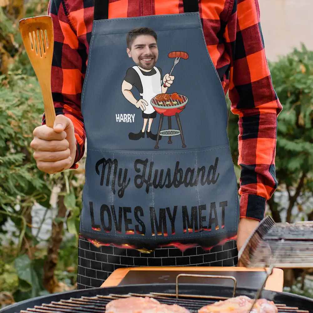 Custom Photo BBQ My Wife Loves My Meat - Personalized Apron - Image 4