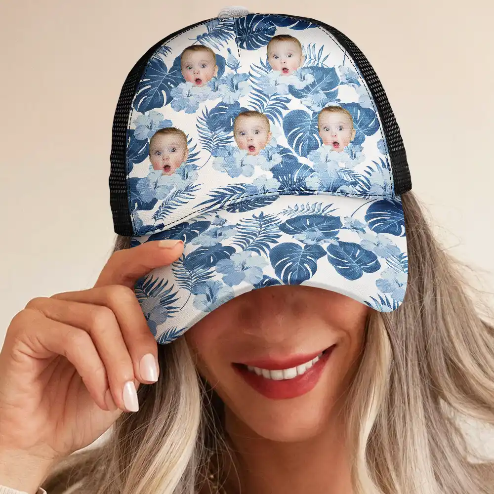 Custom Photo Beach Summer Tropical Fun Face Vacation Vibe - Personalized Mesh-back Casual Cap - Image 6