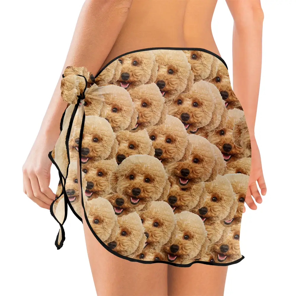 Custom Photo Beach Vacation Funny Face - Personalized Short Sarong Swimwear Cover Ups - Image 4