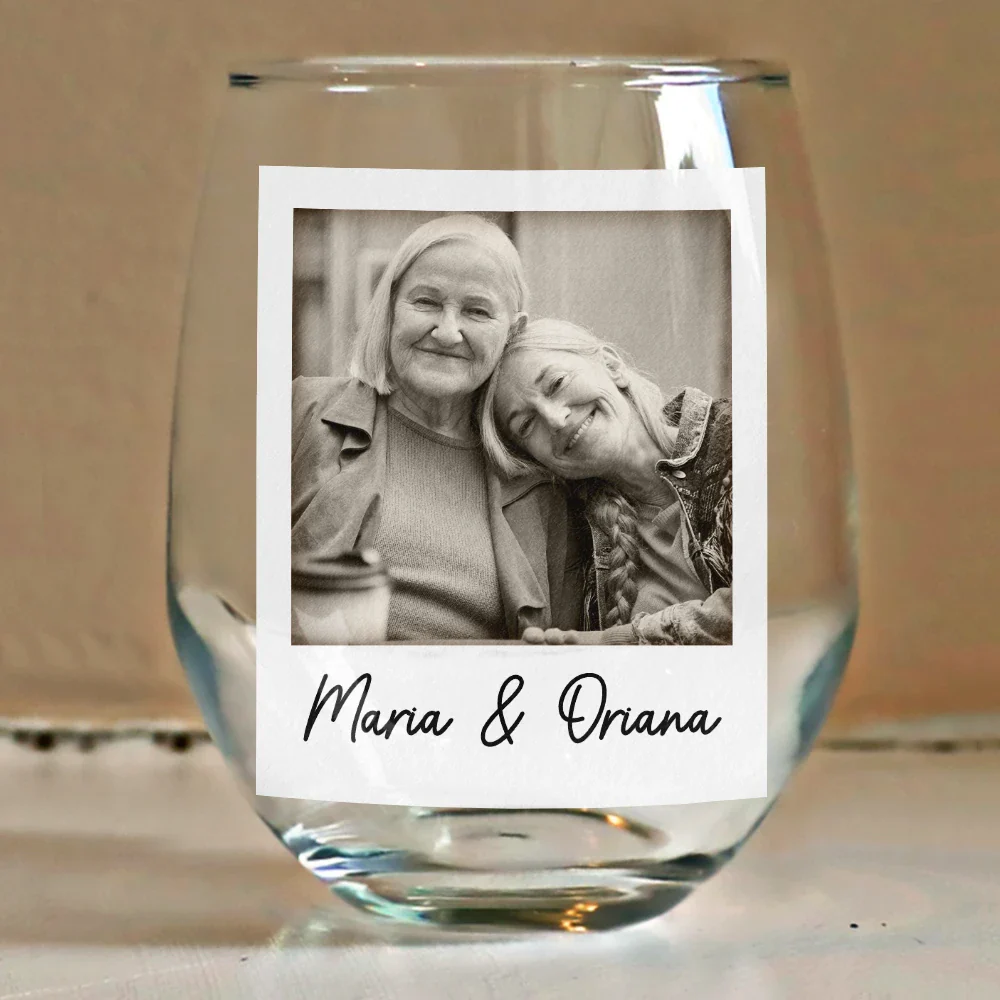 Custom Photo Because Of You I Laugh A Little Harder Besties - Personalized Stemless Wine Glass - Image 4