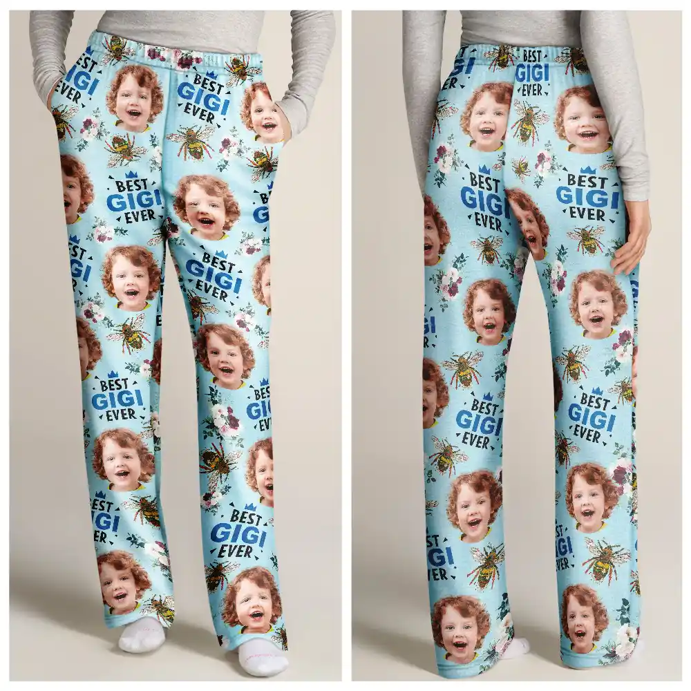 Custom Photo Bee Flowral Best Grandma Ever - Personalized Pajama Pants - Image 4