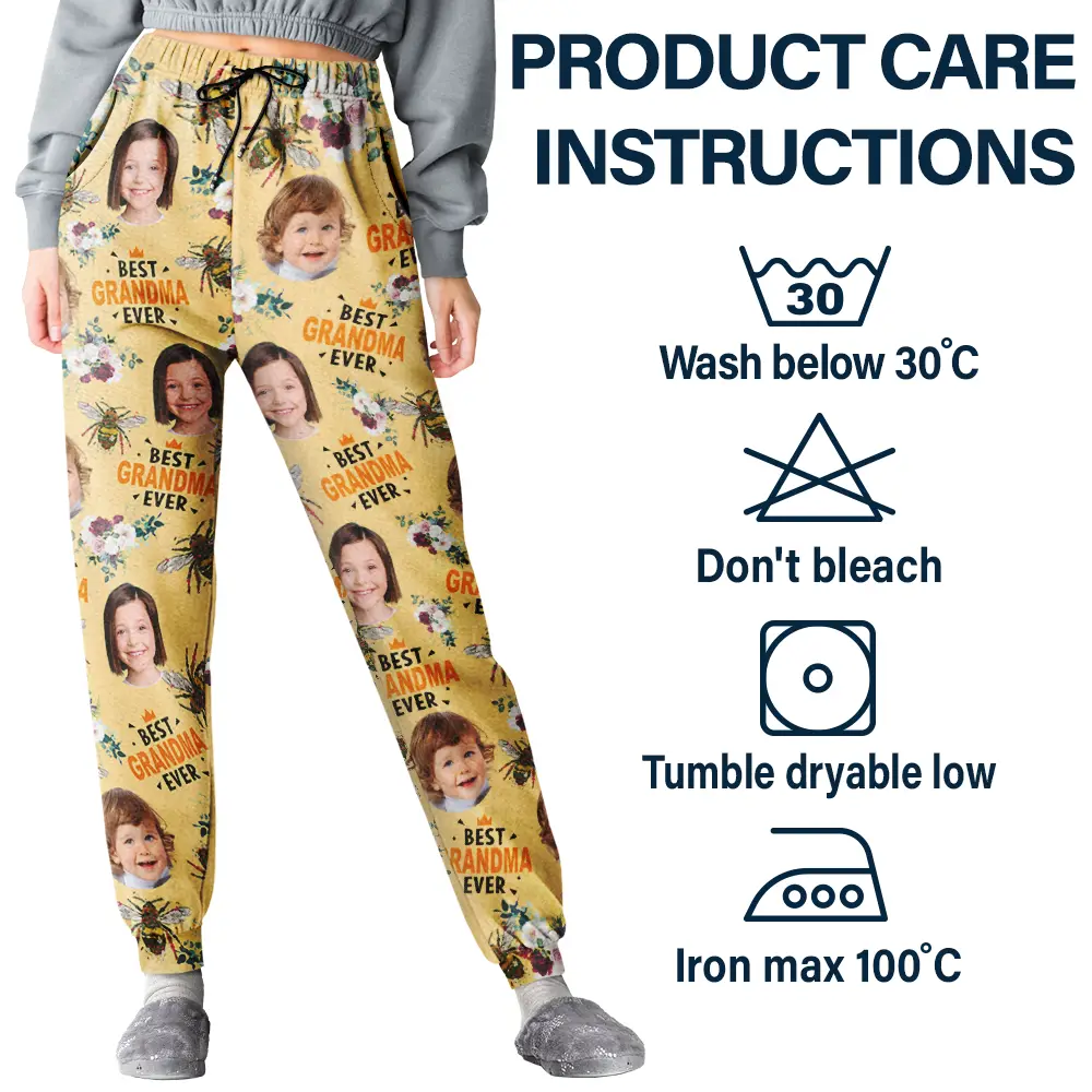Custom Photo Bee Flowral Best Grandma Ever - Personalized Pajama Pants - Image 6