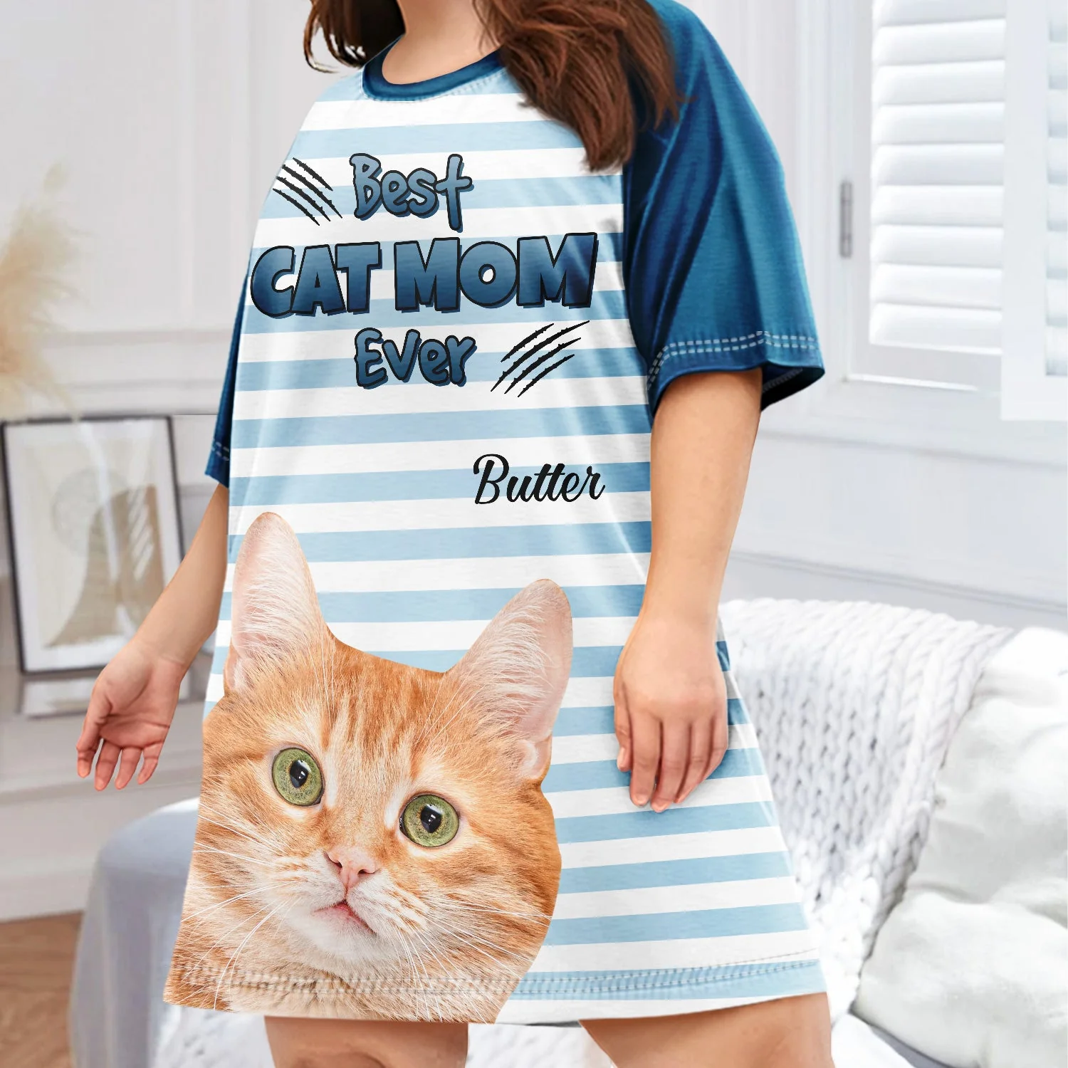 Custom Photo Best Cat Mom Ever - Gift For Cat Mom - Personalized Women's Sleep Tee - Image 4