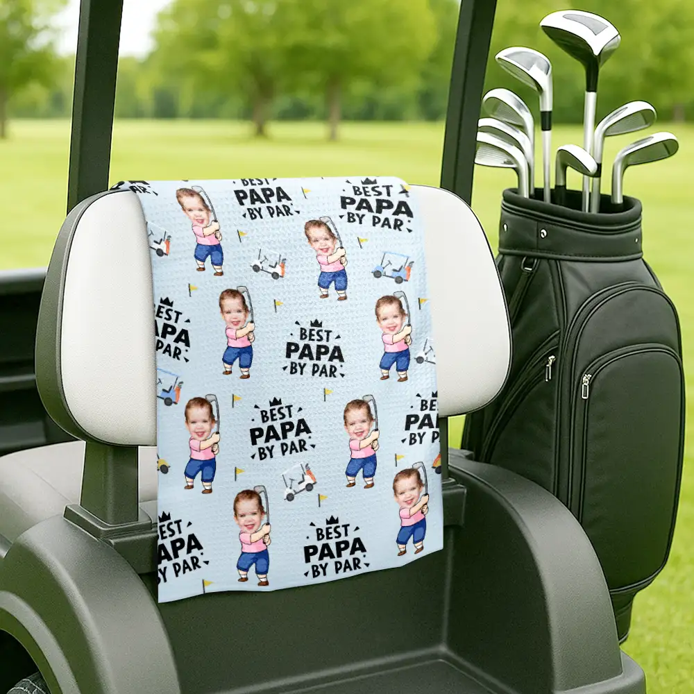 Custom Photo Best Dad By Par Funny Kid - Personalized Golf Towel - Image 6
