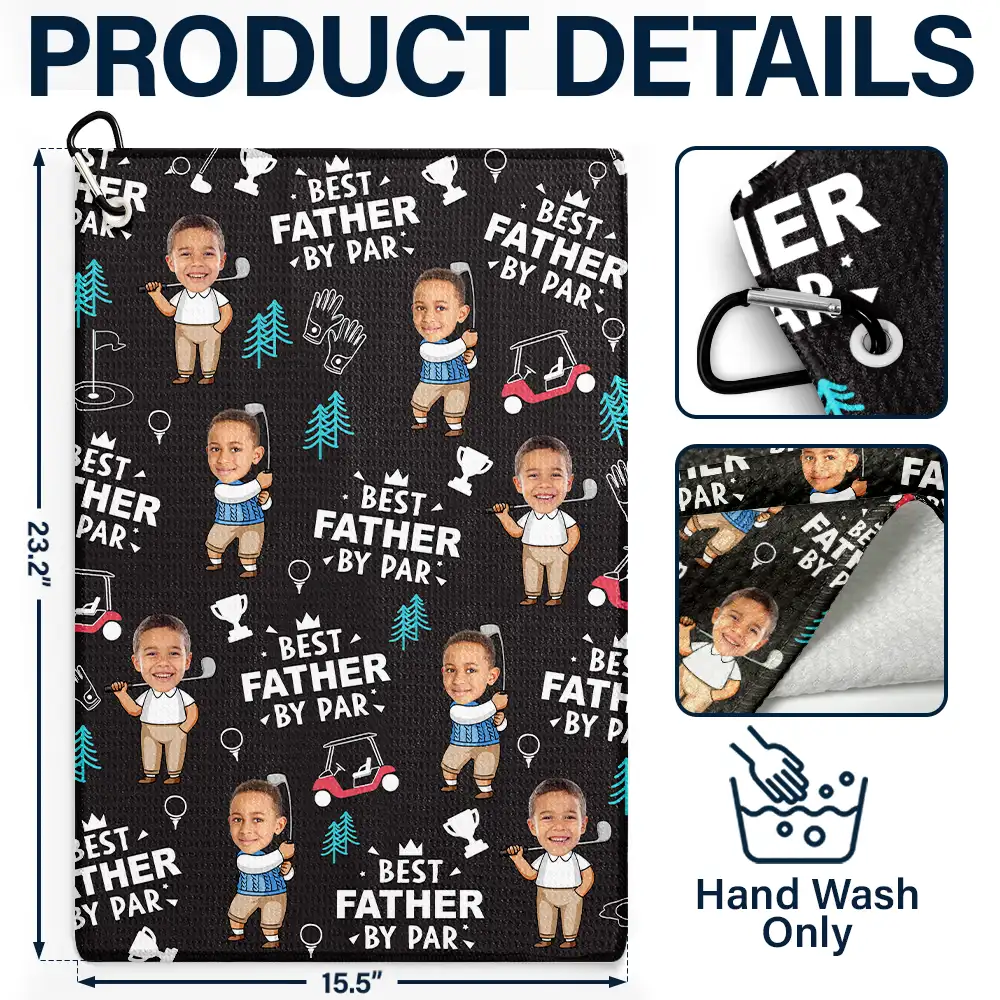 Custom Photo Best Dad By Par Funny Kid - Personalized Golf Towel - Image 5