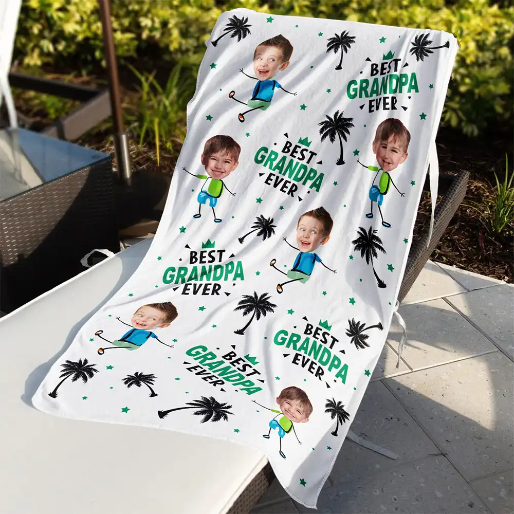 Custom Photo Best Dad Ever Coconut Palm - Personalized Beach Towel - Image 4