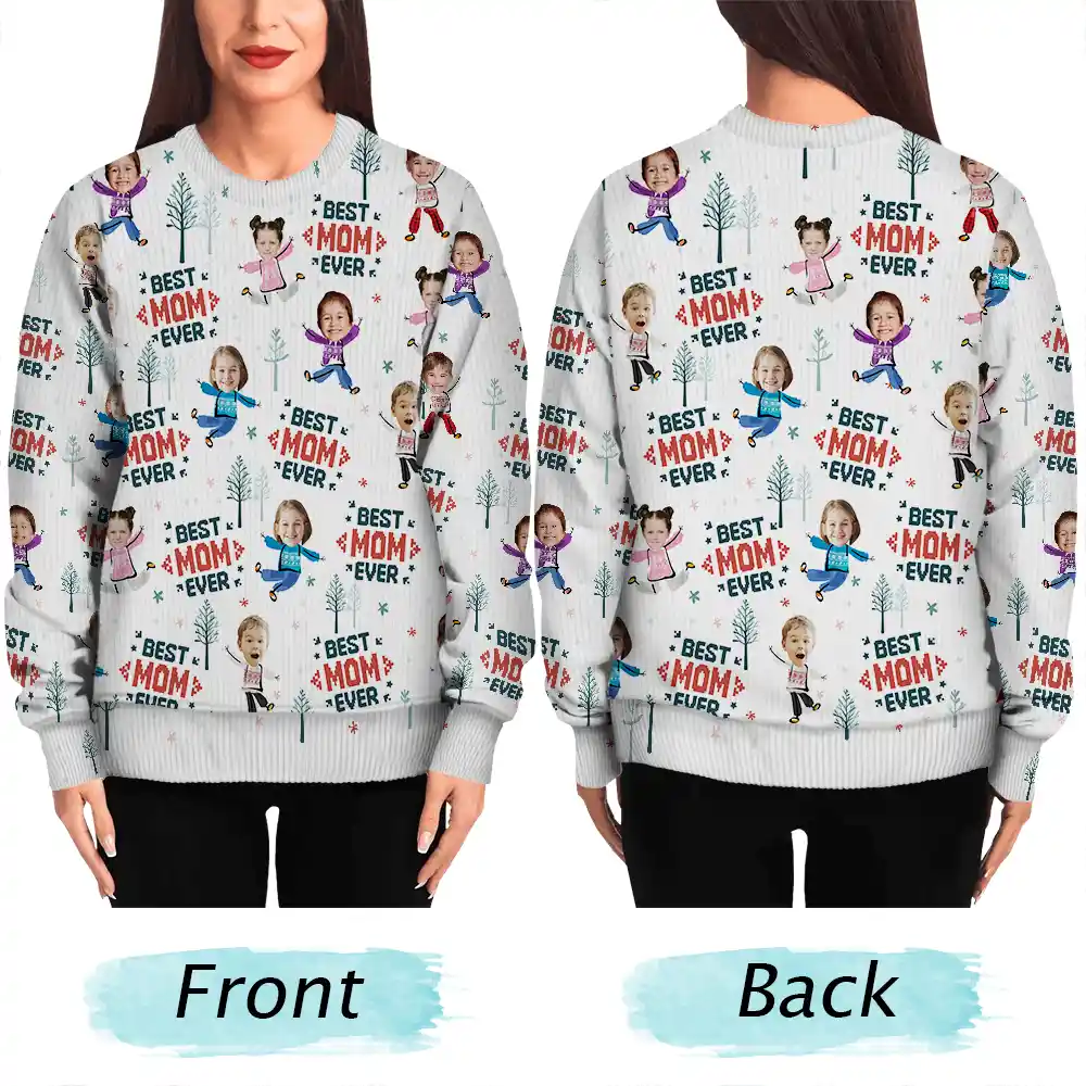 Custom Photo Best Dad Ever Funny Kids Christmas Tree - Personalized Unisex Ugly Sweater - Image 6