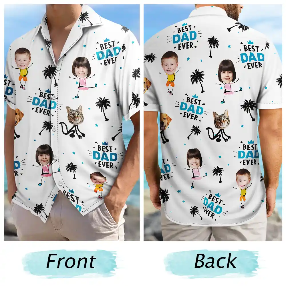 Custom Photo Best Dad Ever Kids Dog Cat - Personalized Hawaiian Shirt - Image 7