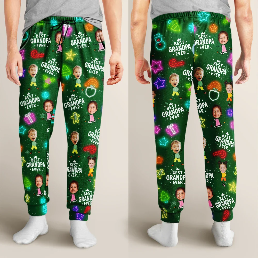Custom Photo Best Dad Ever Neon Style - Personalized Pajama Pants - Image 5