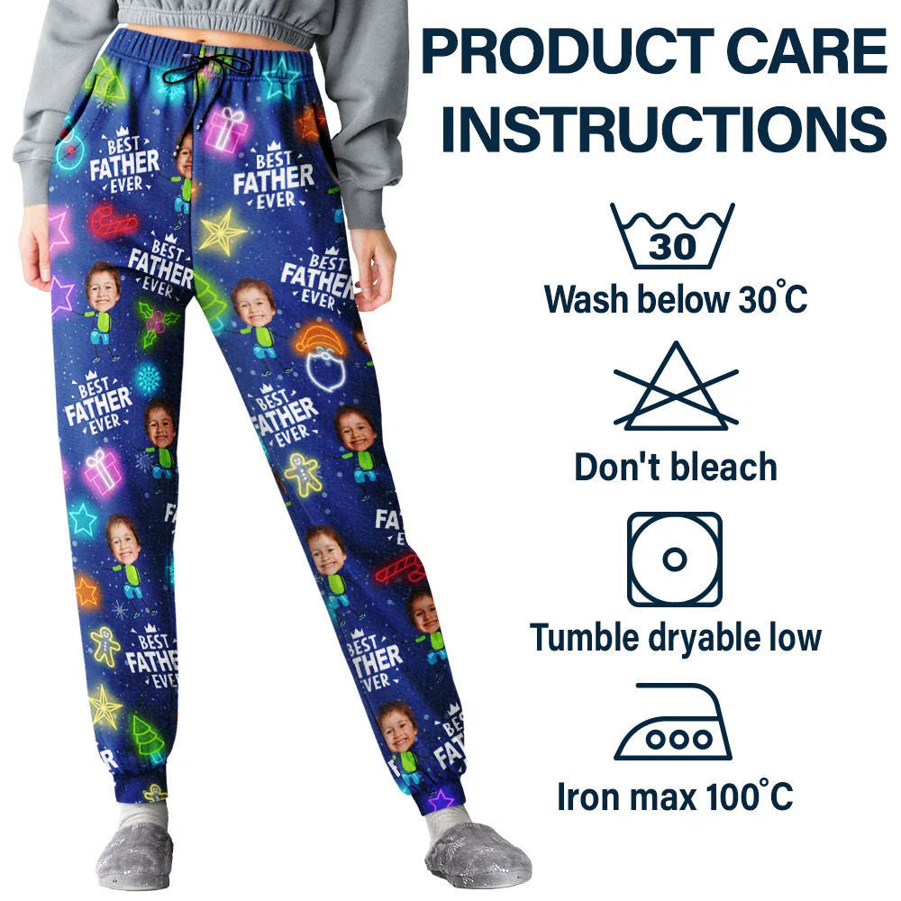 Custom Photo Best Dad Ever Neon Style - Personalized Pajama Pants - Image 6