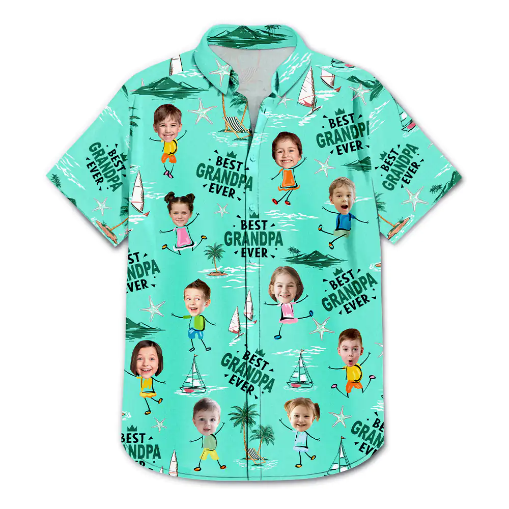 Custom Photo Best Dad Ever Palm Tree And Sailing - Personalized Hawaiian Shirt - Image 4