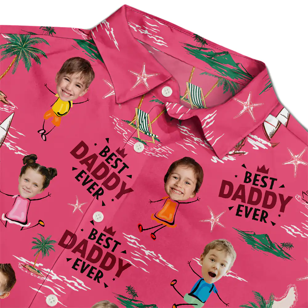 Custom Photo Best Dad Ever Palm Tree And Sailing - Personalized Hawaiian Shirt - Image 5