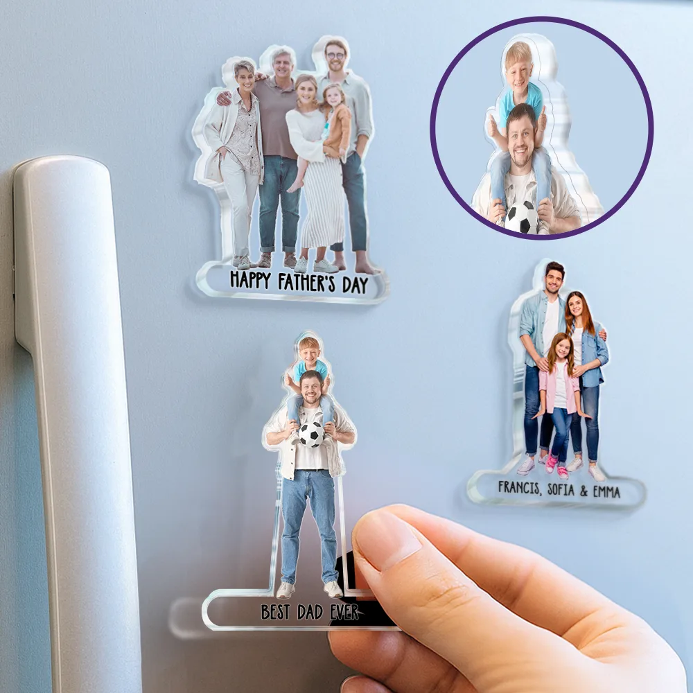 Custom Photo Best Dad Ever - Personalized Acrylic Fridge Magnet - Image 3