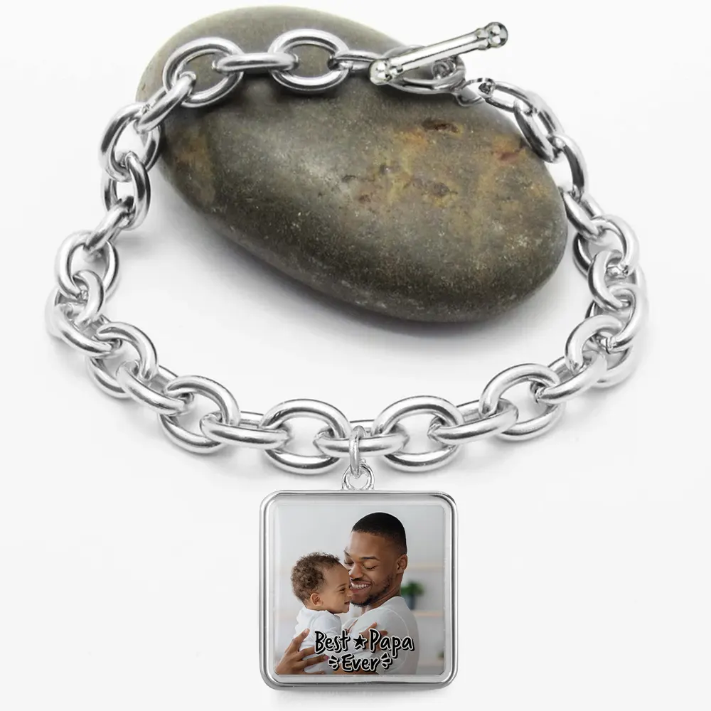 Custom Photo Best Dad Ever - Personalized Charm Bracelet - Image 3