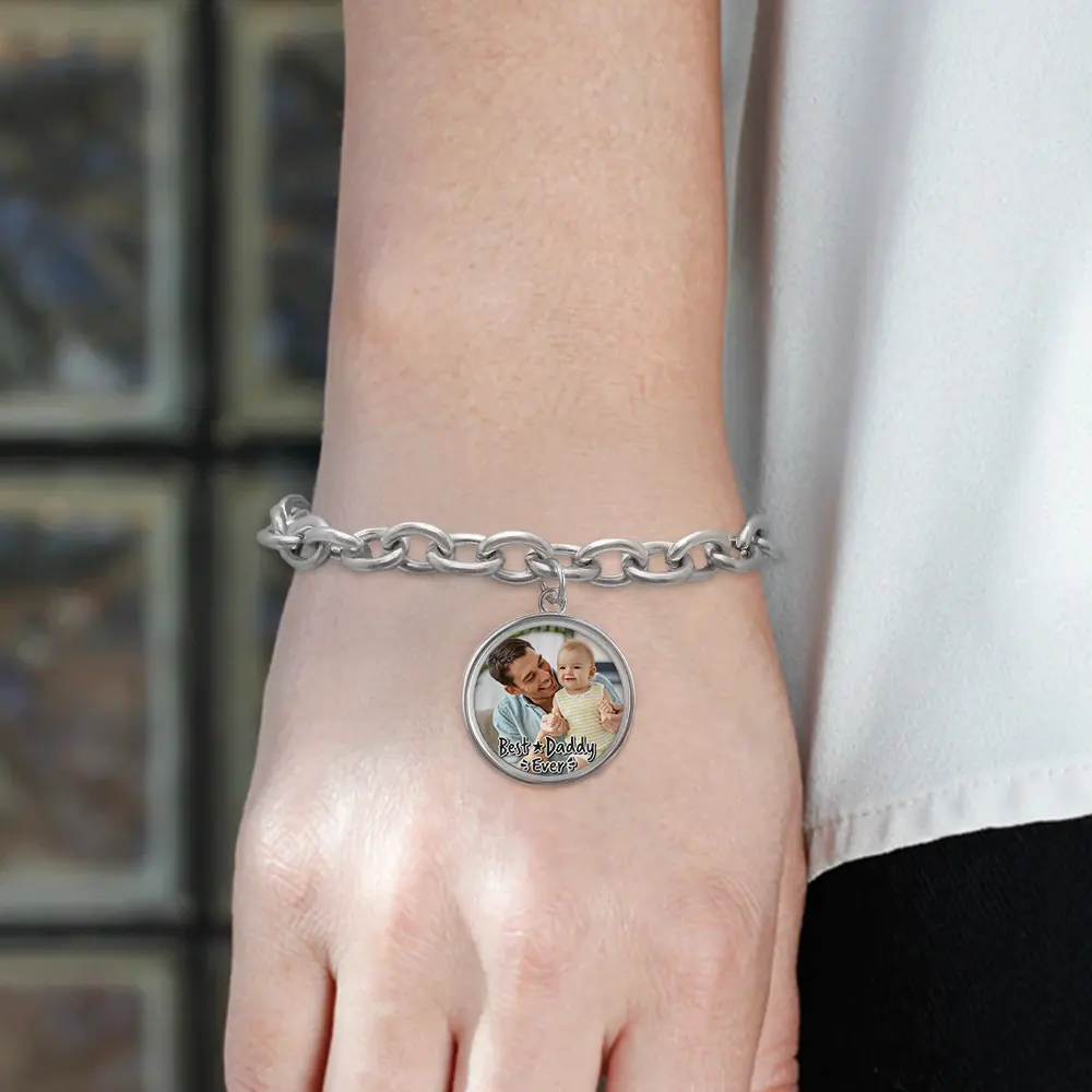 Custom Photo Best Dad Ever - Personalized Charm Bracelet - Image 4