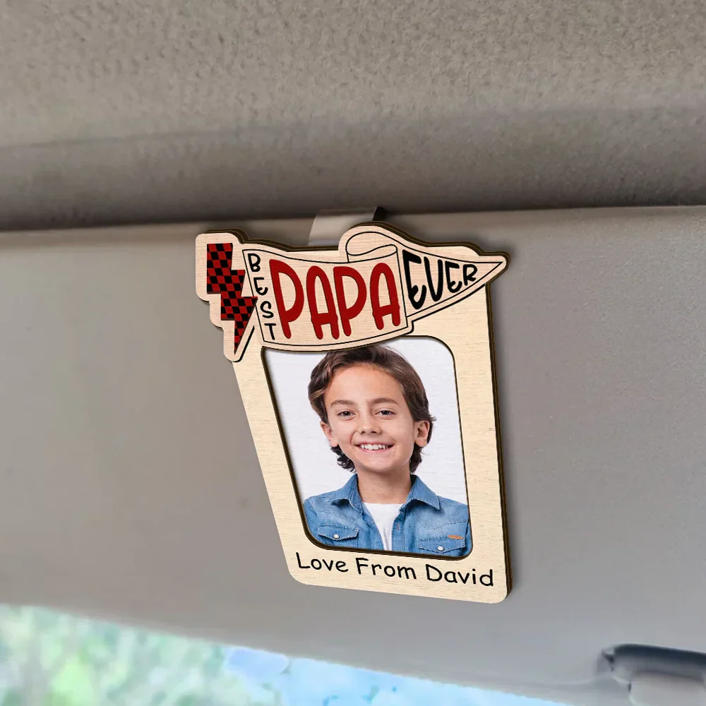Custom Photo Best Dad Ever - Personalized Custom Shaped Car Visor Clip - Image 2