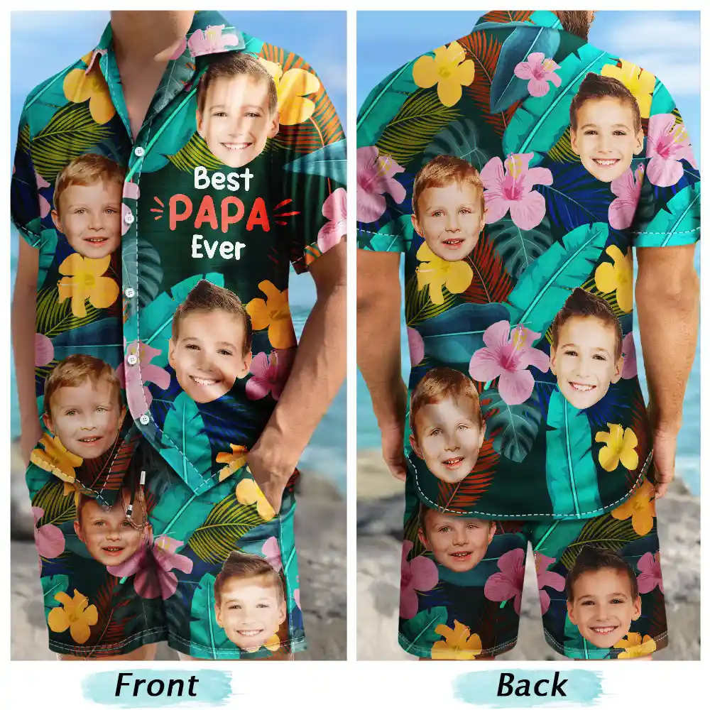 Custom Photo Best Dad Ever - Personalized Hawaii Set Shirt And Shorts - Image 5